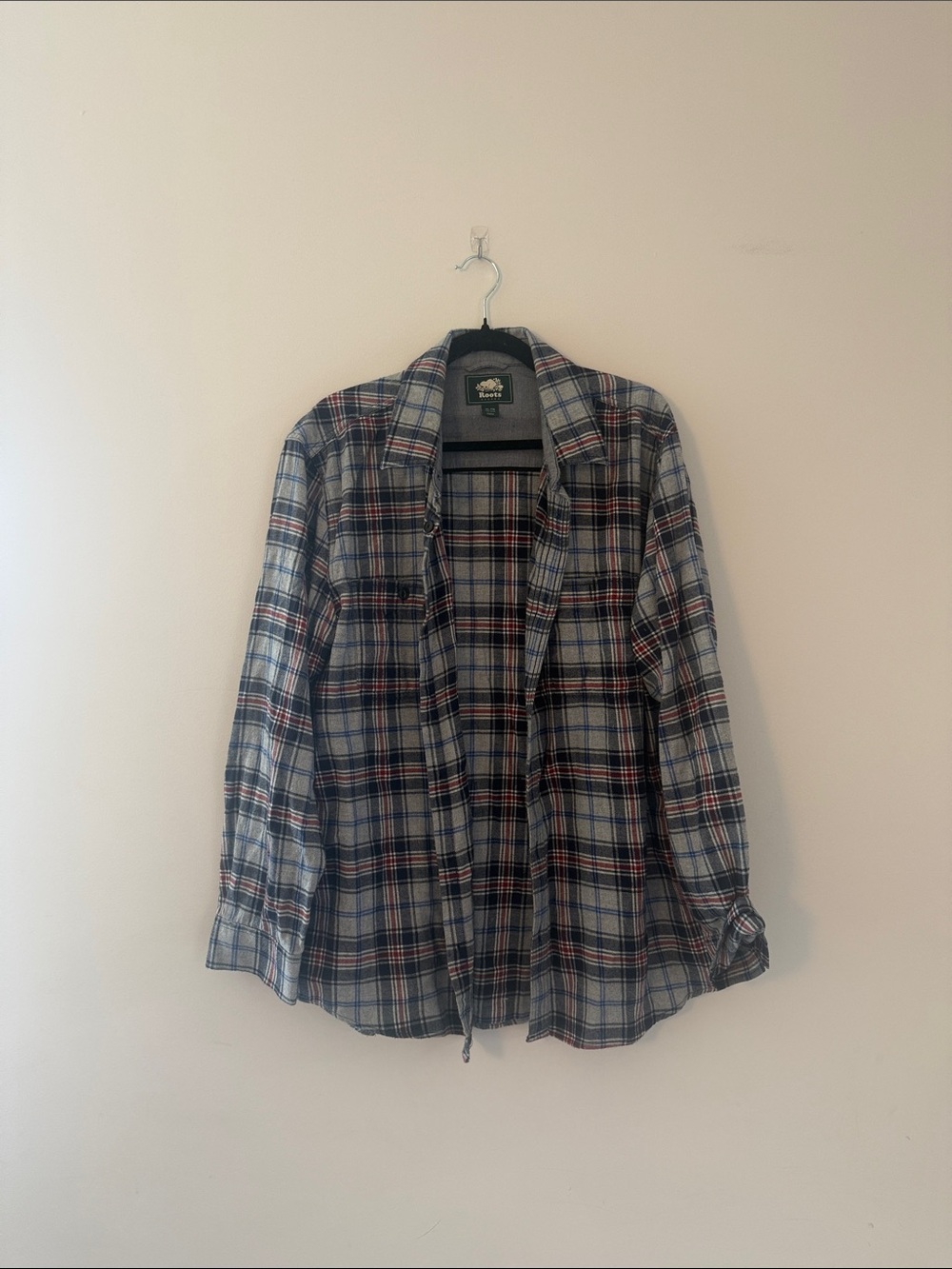 Roots Men's Plaid Button-Down Shirt - Blue, White & Red Accents